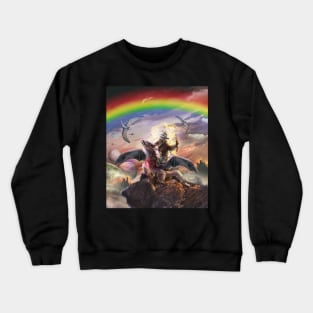 Sloth Riding Dragon, Space Rainbow Dinosaur Crewneck Sweatshirt